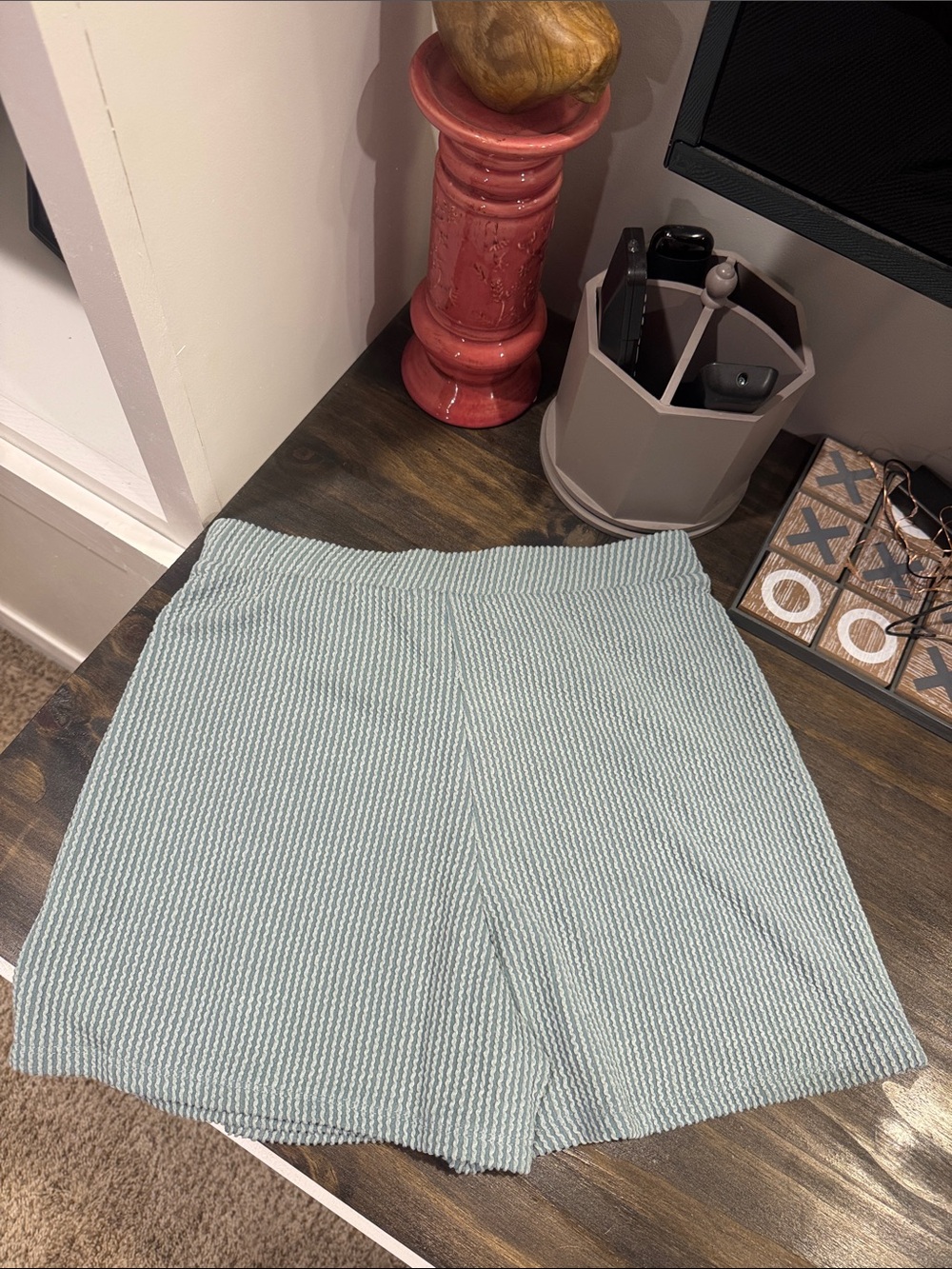 Textured Light Blue Mini Skirt - Picture 2 of 2